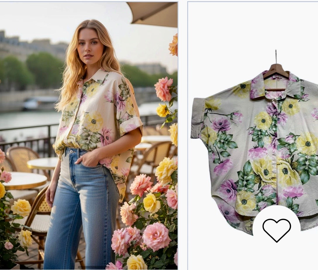 Storskjorta med blommönster